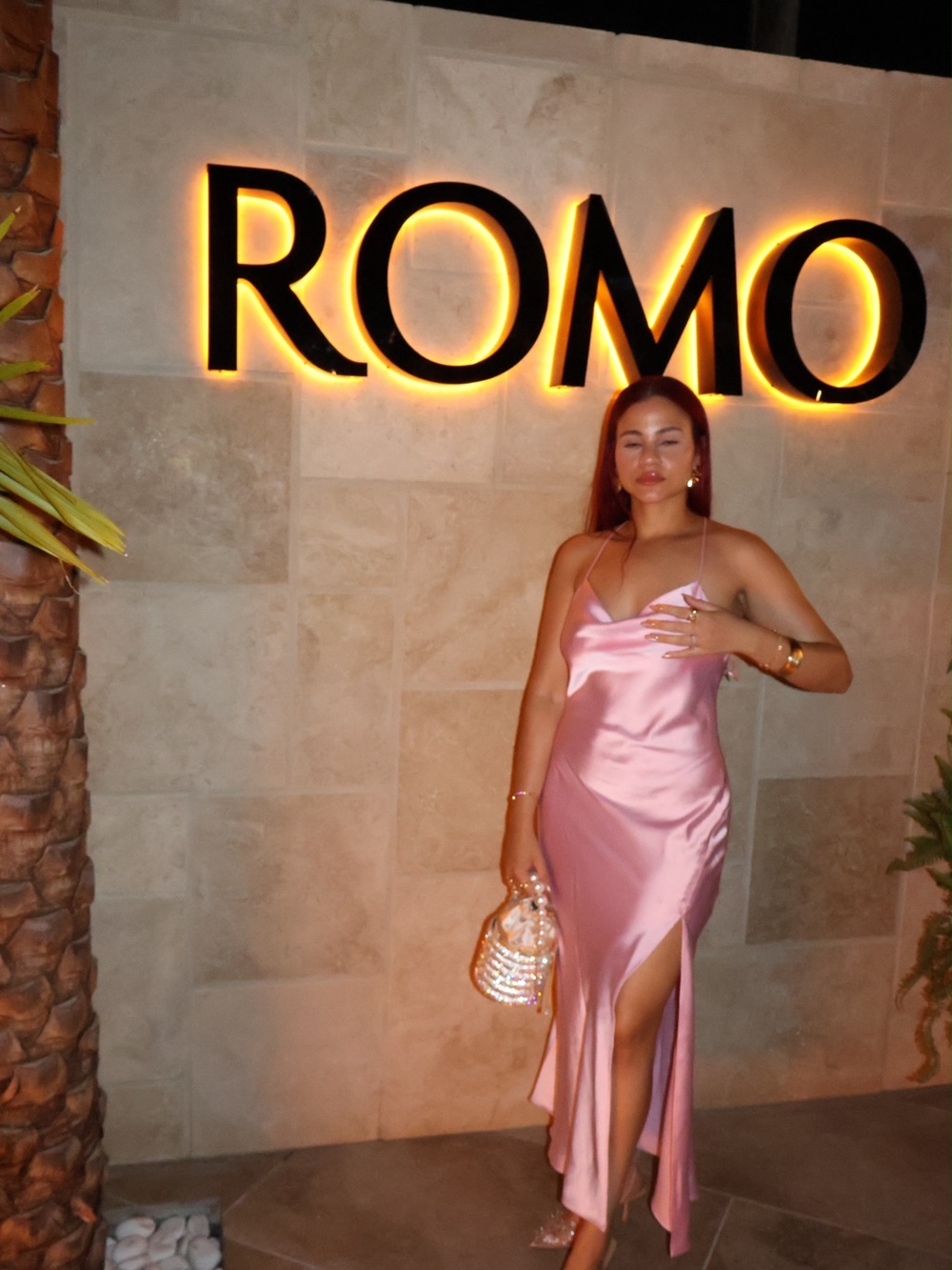 Zara Pink Satin Slip Dress with Cowl Neck and High Slit